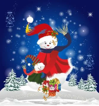 Two Christmas snowmen Illustrazione stock