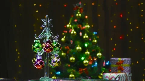 Two Christmas trees are located one after the other Stock Footage 144337365