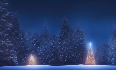 Two christmas trees in the night Stock Illustration