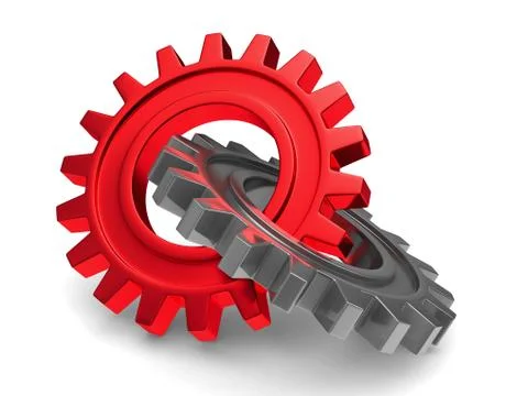 Two chrome gears on white background. Isolated 3D image Illustrazione stock