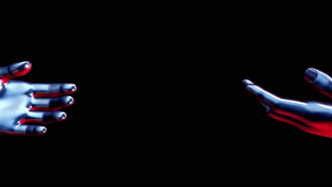 Two chrome metal human hands reaching out to each other Stock Footage 180879544