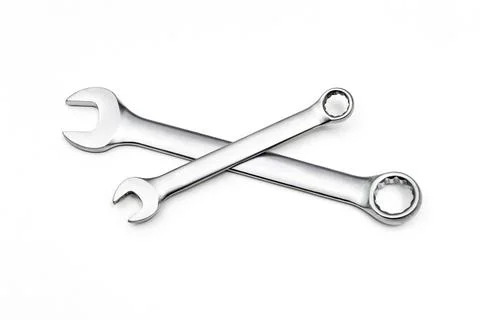 Two chrome spanners of different sizes. Isolated on a white background. Stock Photos