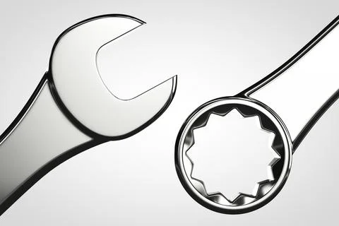 Two chrome wrenches. Light background. Mechanical topics. Stock Photos