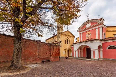 Two churches on small town square. Stock Photos
