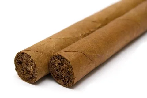 Two Cigars Close-Up Isolated on a White Background Foto stock
