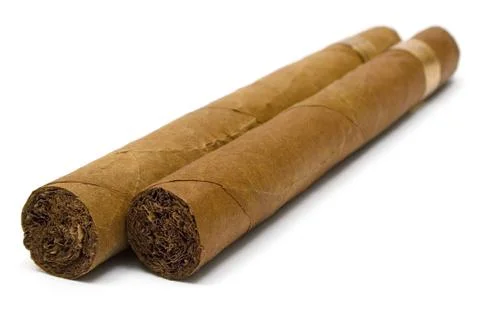 Two Cigars Isolated on a White Background 스톡 사진