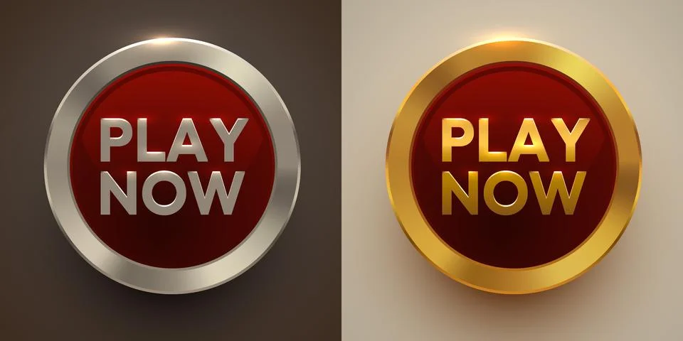 Two circle buttons Play Now. VIP luxury button Play. Illustrazione stock