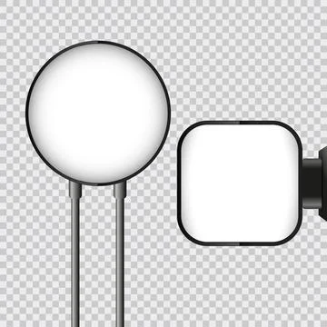 Two of circle square signage light box billboard. Vector black metal square.. Stock Illustration