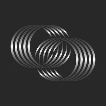 Two circles logo from overlapping parallel lines silver gradient, minimal s.. Stock Illustration