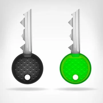 Two circular keys object 3d design isolated on white vector 스톡 일러스트