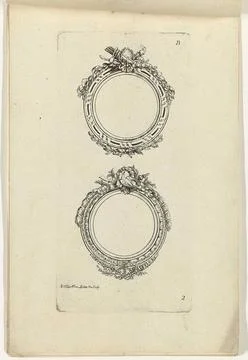 Two circular picture frames; Iie. Cahier d ovales et de medallions pour le... Stock Photos