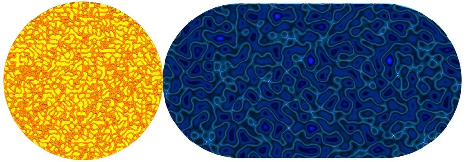 Two circular shapes with organic patterns, yellow and blue textured ovals Stock Illustration