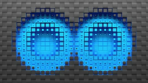 Two circular voxel holes Stock Footage 156713964