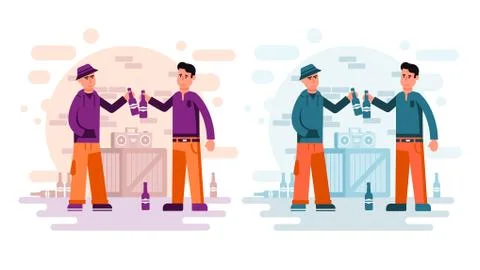 Two city guys drinking beer from bottles Stock Illustration