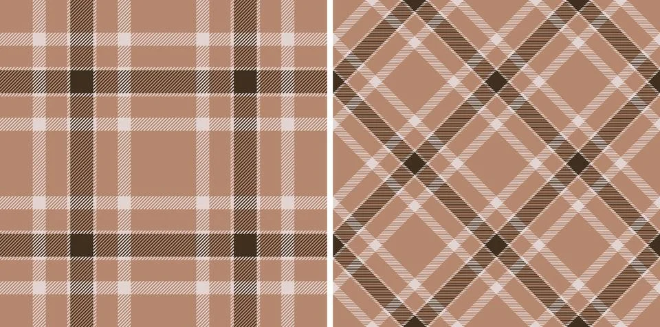 Two classic tartan patterns in beige and brown tones, creating a warm, cozy t 스톡 일러스트