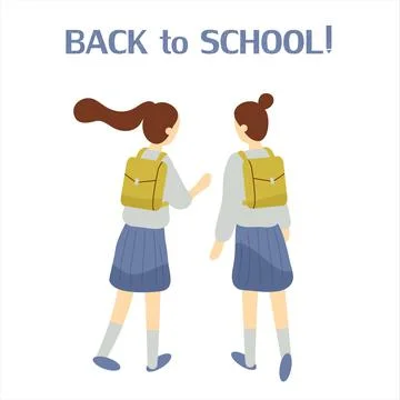 Two classmates, classfellows or friends walk to school and talk or chat Stock Illustration