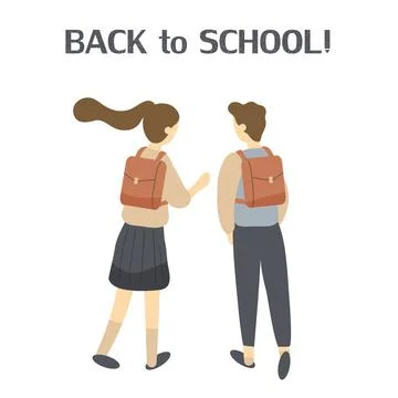 Two classmates, classfellows or friends walk to school and talk or chat Stock Illustration