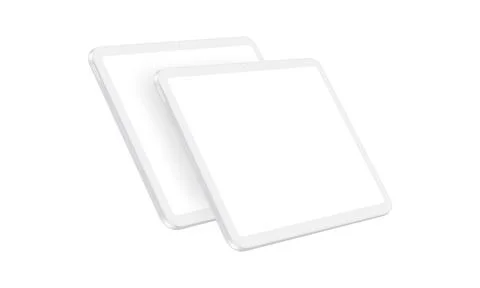 Two Clay Tablet Mockups With Blank Screens, Perspective Side View Stock Illustration