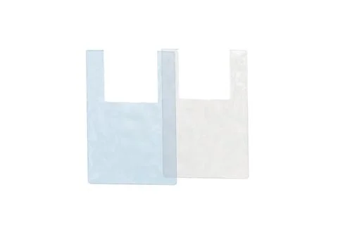 Two clear T-shirt-type plastic bags on a white background, blank packaging .. Stock Illustration