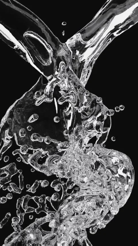 Two clear water streams collide on black. Video stock 335709746