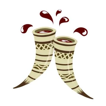 Two clinking horns with red wine Stock Illustration