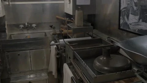 Two Clips Of Antique Kitchen Inside USS Bowfin Submarine, Pearl Harbor, Hawaii Stock Footage 154498132