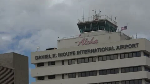 Two Clips Of Control Tower Sign In HNL Honolulu Airport, Oahu, Hawaii Stock Footage 154296338