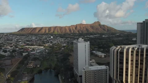 Two Clips Of Drone Flying To Diamond Head Volcano In Waikiki, Honolulu, Hawaii Stock Footage 154165575