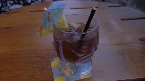 Two Clips Of A Mai Tai Drink At Duke's Bar In Waikiki, Honolulu, Hawaii Stock Footage 154293994