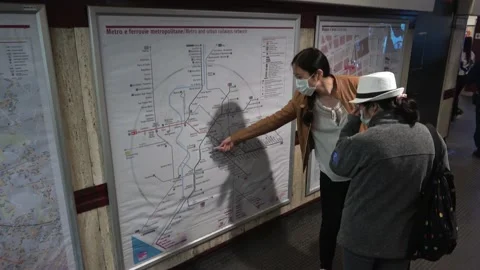 Two Clips Of Map Inside The Rome Metro In Rome, Italy Stock Footage 154973502