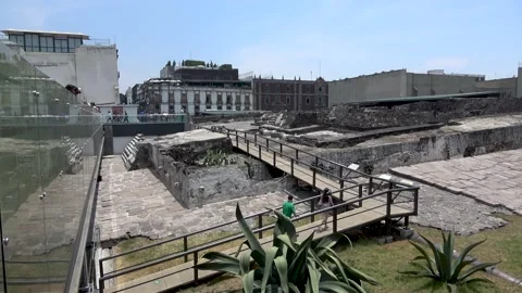 Two Clips Of Ruins At Templo Mayor, Zocalo, Mexico City Video stock 154671008