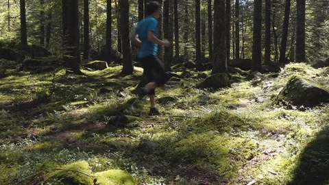 Two clips of running man in the forest trail Stock-Footage 114174026