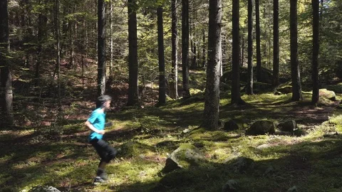 Two clips of running man in the forest path Stock-Footage 114174094