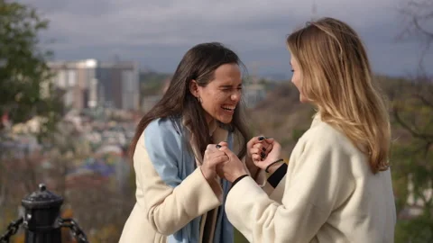 Two Close Friends Sharing Joyful and Memorable Moments Together in the Great  Stock Footage 297391967