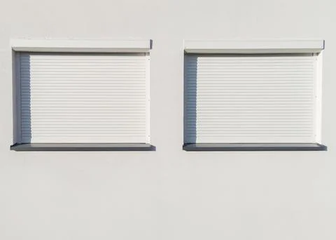 Two Closed Window Shutters on White Wall Stock Illustration