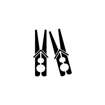 Two Clothesline Clothespins, Clamp Tool. Flat Vector Icon illustration. Simpl 库存插图