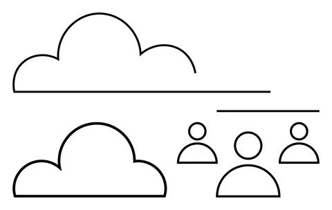 Two cloud outlines parallel to line-drawn figures of people suggest teamwork, Stock Illustration