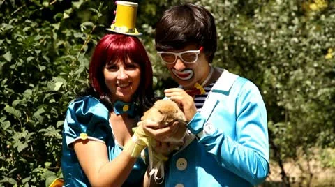 Two clowns pat bunny Stock Footage 10772181