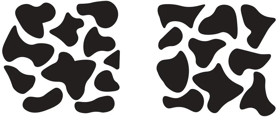 Two clusters of various organic black blobs are arranged on a white backgroun Stock Illustration