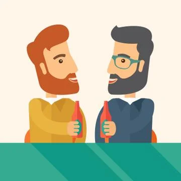 Two co- workers having fun drinking beer in a pub 스톡 일러스트