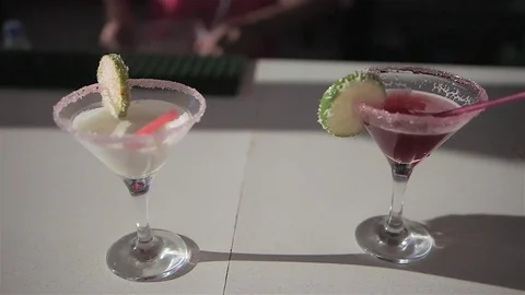Two cocktails on the beach bar Stock Footage 71500688