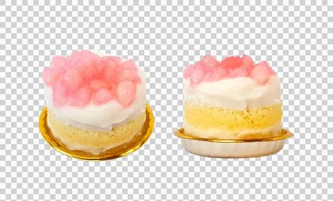 Two coconut cake with pink crispy ruby isolated on transparent background. Stock Photos