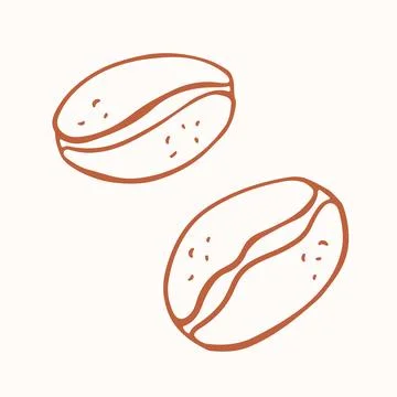 Two coffee bean icon with simple line art style contour. Ingredient for morning Stock Illustration