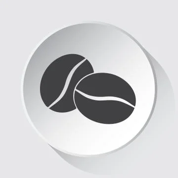 Two coffee beans, simple gray icon on white button Stock Illustration