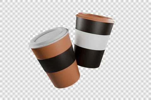 Two coffee cups floating in the air on isolated transparent background. Illustrazione stock