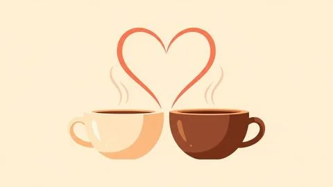 Two coffee cups forming a heart shape Stock Illustration