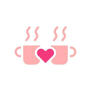 Two coffee cups with a heart in the middle. Concept of love, friendship, an.. Stock Illustration