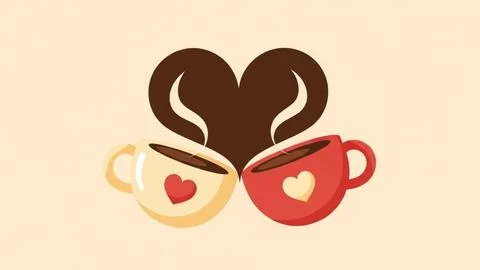 Two coffee cups with heart shaped steam Stock Illustration