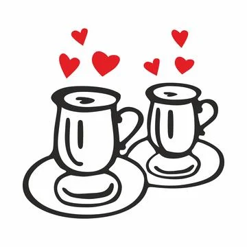 Two coffee cups with hearts Stock Illustration