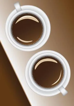 Two coffee cups two white cups with black coffee on the table top view Cop... Stock Photos